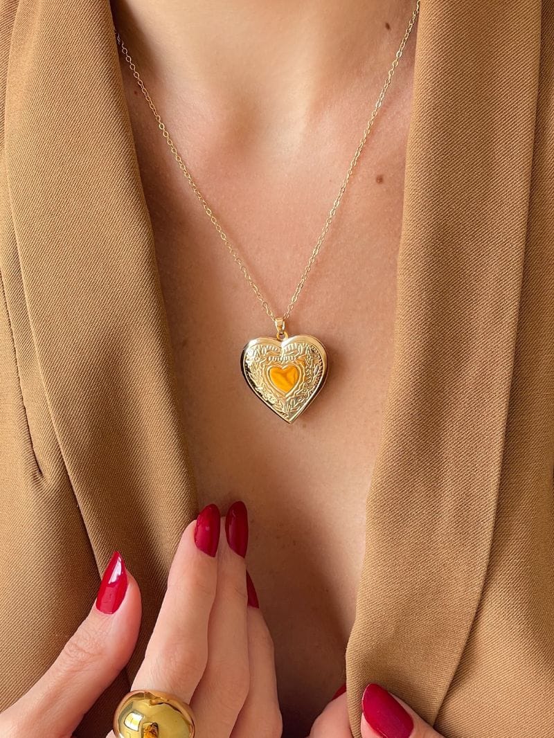 Relicário Coração Textura Ouro 18k