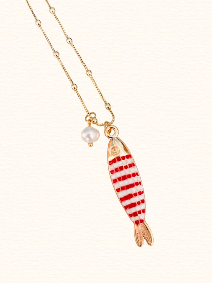 Colar Longo Peixe Listrado Ouro 18k